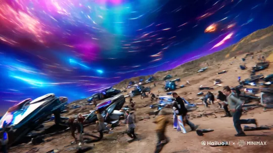 地球人赶走了外星人     地球一片混乱，电影感，科幻片 by Hailuo AI Video Generator