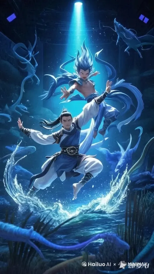 双胞胎海中大战 by Hailuo AI Video Generator