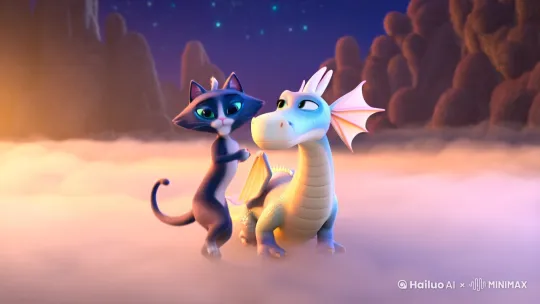 月半猫和奶龙贝利亚一起跳舞 by Hailuo AI Video Generator
