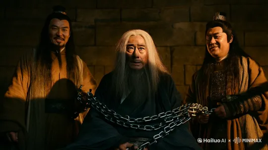 画面:伍奢被铁链锁住,白发苍苍;费无极与楚平王站在阴影中,身后烛火摇曳。
台词:
费无极(阴恻恻):"太子建勾结秦国,其子必为祸楚!"
楚平王(冷笑):"伍奢,你教的好儿子!"
动作:伍奢昂首不屈,眼中迸发怒火。 by Hailuo AI Video Generator