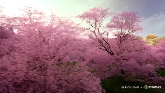 时间：清晨；地点：桃花林；刘备，关羽，张飞三兄弟结拜场景，高清画质，[右移,左摇,跟随] by Hailuo AI Video Generator