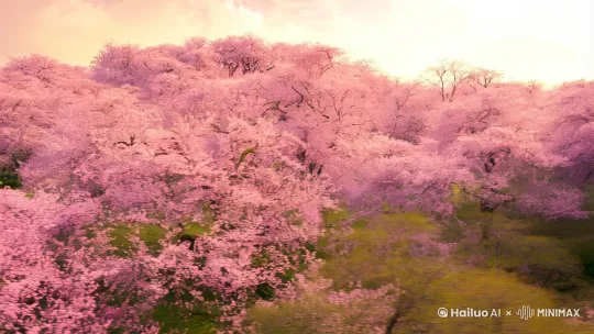 时间：清晨；地点：桃花林；刘备，关羽，张飞三兄弟结拜场景，高清画质，[右移,左摇,跟随] by Hailuo AI Video Generator