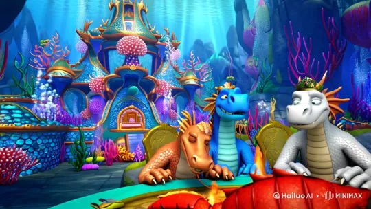 Cinematic shot, undersea dragon palace, glowing corals and pearls, four dragon kings (East/blue, West/white, South/red, North/black) feasting on giant grilled lobsters, hyper-detailed scales, dynamic lighting, close-up of sizzling lobster with flames, comedic expressions, South King accidentally sneezes fire burning lobster, trending Douyin style, vibrant colors, 8k, anime-realism mix, trending on short videos
电影感镜头,海底龙宫,发光珊瑚与夜明珠,四海龙王(青/白/赤/黑龙袍)围坐吃烤龙虾,龙鳞细节,动态光影,龙虾特写(火焰滋滋声),滑稽表情,南海龙王打喷嚏喷火烧焦龙虾,抖音热门风格,高饱和色调,8K画质,动漫写实混合,适合短视频传播 by Hailuo AI Video Generator