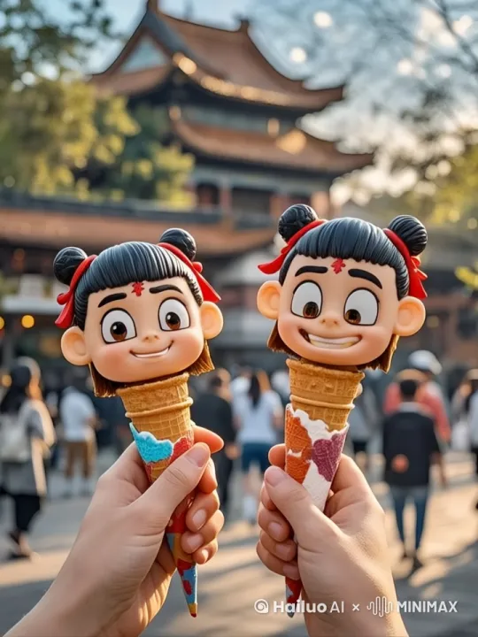 冰淇淋慢慢旋转面对面，画面里面的人动起来 by Hailuo AI Video Generator