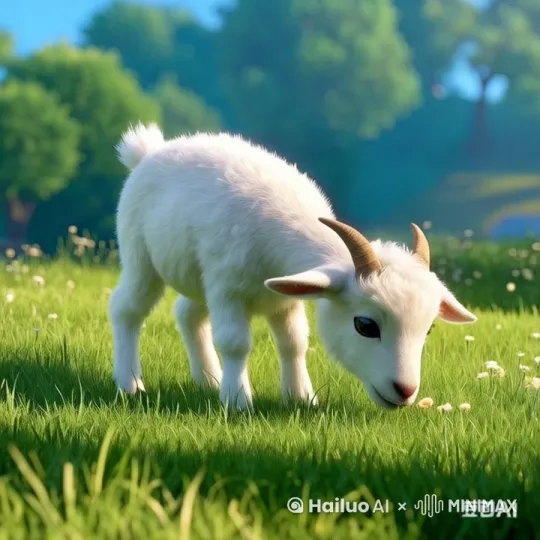 羊在吃草，草被风吹动 by Hailuo AI Video Generator