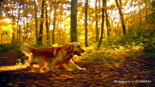 - **写实照片**  
  ```text
  一只金毛犬在秋天的森林里奔跑，阳光透过树叶，浅景深，胶片质感，自然光摄影 --v 5 by Hailuo AI Video Generator