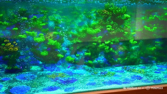 场景1：水族箱前]（5秒）
（镜头从晃动的鱼缸升起）
一只蓝色的胖猫：（爪子拍玻璃）喵呜～（气泡对话框：这缸鱼到底有多少条？） by Hailuo AI Video Generator