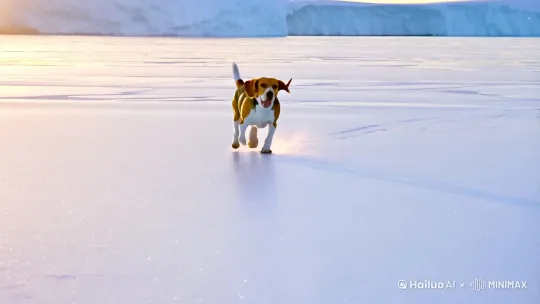 比格犬在北极滑冰 by Hailuo AI Video Generator