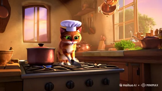一只小猫在炒菜 by Hailuo AI Video Generator