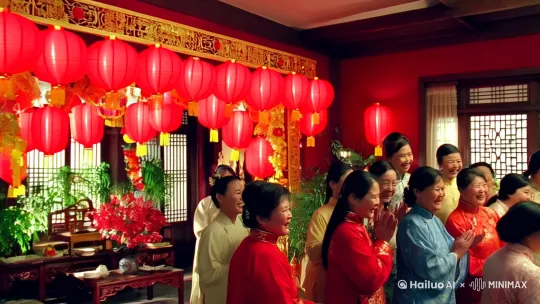 以春节为主题的视频，寓意红红火火过，有家人团聚的场景， by Hailuo AI Video Generator