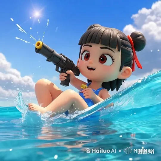 让哪吒欢快的玩起手中的泡泡枪 by Hailuo AI Video Generator