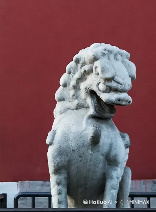 石狮子站起来，变成一个活狮子，向远处跑去 by Hailuo AI Video Generator