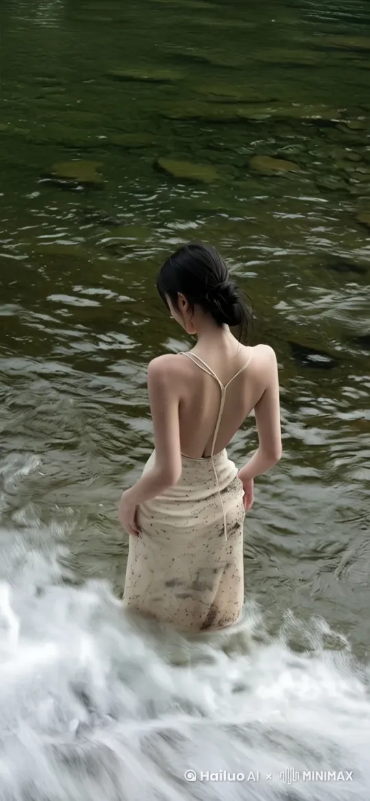 走入湖水中，并回头轻笑 by Hailuo AI Video Generator