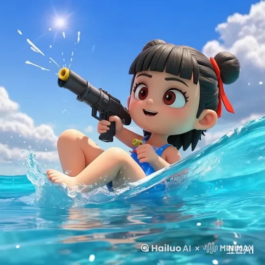 让哪吒欢快的玩起手中的泡泡枪 by Hailuo AI Video Generator