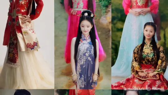 多镜头切换   同一个漂亮中国女孩 每个镜头换一身衣服和场景  要有动感 by Hailuo AI Video Generator