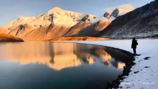 赛林木湖的雪山日照金山 by Hailuo AI Video Generator