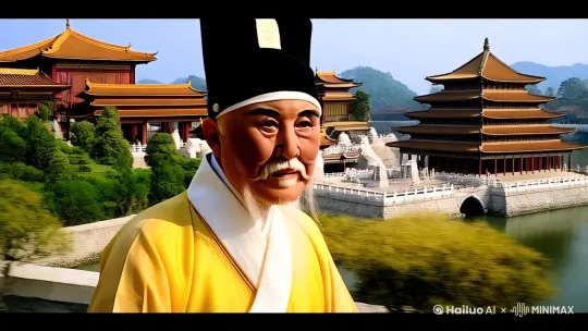 朱元璋周游中国名胜古迹，特别是北京和南京，在南京感慨自己的戎马一生，同时也知道了明朝的灭亡，知道了后代的所作所为，生出无限的落寞。 by Hailuo AI Video Generator