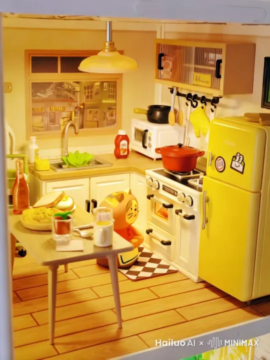 温暖的小屋内，猫妈妈在厨房烤鱼 by Hailuo AI Video Generator