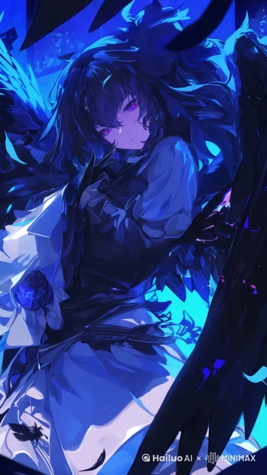 ，头发流动，羽毛飘落，扇动翅膀，眨眼睛，衣服飘动， by Hailuo AI Video Generator