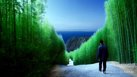 穿过一片幽静的竹林，沿着蜿蜒的山道向上攀登，终于来到了那座神秘的宫殿前。宫殿的大门高大威严，门上雕刻着两条巨大的金龙，龙须飘动，仿佛随时会活过来。大门两侧站着两尊石像，石像高约三丈，面容威严，手持长剑，目光如炬，仿佛在守护着宫殿的安全。走进宫殿，里面是一片开阔的大殿，大殿的地面由黑色的大理石铺就，光滑如镜。大殿的中央摆放着一张巨大的石桌，石桌上刻着一副巨大的星图，星图上闪烁着点点星光，仿佛与天上的星辰相互呼应。石桌周围摆放着九把石椅，石椅上雕刻着各种神兽的图案，显得庄重而神秘。大殿的墙壁上挂着一幅幅古老的画卷，画卷上描绘着各种修仙者修炼的场景，有的在驭剑飞行，有的在炼丹炼器，还有的在与妖兽搏斗。每一幅画卷都栩栩如生，仿佛随时会动起来。在大殿的尽头，是一扇通往内殿的门。门上刻着一道道复杂的符文，散发着强大的灵力波动。当靠近这扇门时，能感受到一股强大的阻力，仿佛有一道无形的禁制在守护着内殿的秘密。 by Hailuo AI Video Generator