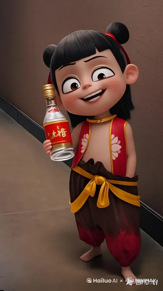 手拿着酒瓶，喝醉了，说胡话，想发酒疯 by Hailuo AI Video Generator