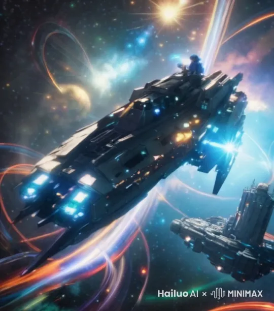 画面一开始，展示浩瀚无垠的宇宙星空，繁星闪烁，一艘造型酷炫、散发着蓝色光芒的星际战舰穿梭其中，战舰有着流畅的线条和各种闪烁的信号灯，正朝着神秘的星云区域极速飞去。
 
接着，镜头切换到战舰内部，驾驶舱里各种科幻感十足的仪表盘闪烁着光芒，舰长严肃地盯着前方，下达指令，船员们有条不紊地操作着复杂的按键和操控杆。
 
突然，战舰遭遇了一股神秘的能量波动，剧烈摇晃起来，警报声此起彼伏。屏幕上出现奇异的电磁干扰画面，船员们一边紧张应对，一边互相打趣说着“这宇宙还真是爱给咱们惊喜啊”之类的幽默话语，试图缓解紧张氛围。
 
随后，战舰冲破干扰，来到了一片绚烂无比的星云之中，星云里有着色彩斑斓的气体、旋转的光带，仿佛置身于梦幻世界。战舰缓缓驶向星云深处，那里隐隐约约出现一座巨大的、有着奇特构造的外星遗迹，充满着未知的神秘感，整个视频时长能轻松超过10秒，营造出满满的科幻氛围啦。 by Hailuo AI Video Generator