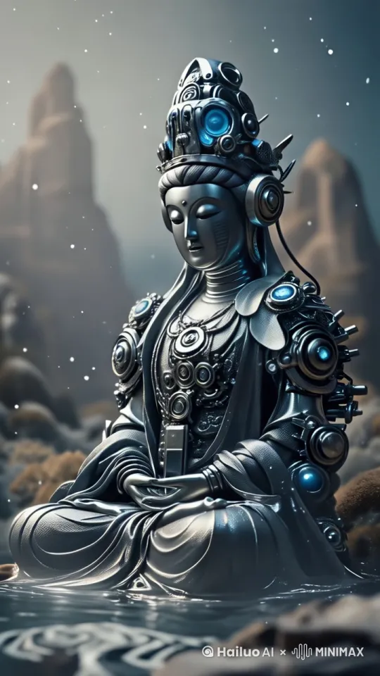 科技感，水流，机械部件转动，抬眼 by Hailuo AI Video Generator