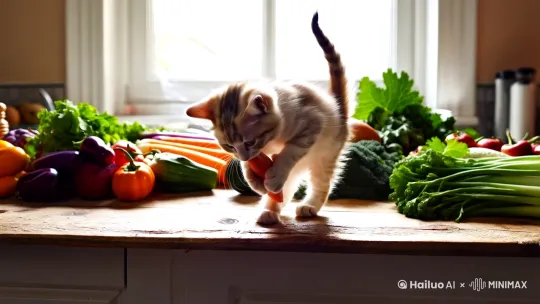 小猫切菜 by Hailuo AI Video Generator