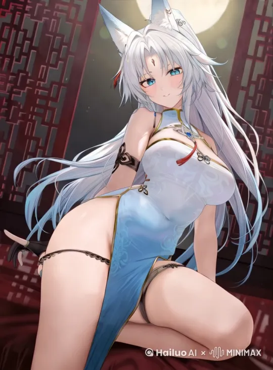 让画面生动起来，图中女子，左腿抬起180度，展示，她那曼妙的身材，聚光灯跟随，镜头拉近，聚焦于大腿根部，  3d渲染 oc渲染 烟雾粒子飘散 生物发光体  电流流动 C4 D，超高清4k画质 by Hailuo AI Video Generator