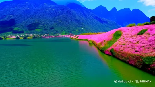 一条公路，一段奇妙的旅程。它在青山绿水间延伸，宛如一条通往神秘世界的通道。公路两侧盛开的粉色花朵，如同少女羞涩的脸颊，与周围郁郁葱葱的绿色形成鲜明对比。车辆行驶在这条路上，就像一艘艘小船在花的海洋中航行。每一次转弯，都能邂逅不一样的春日美景，每一处风景，都在向人们诉说着春天的故事。踏上这条公路，开启一场与春天的浪漫邂逅。 by Hailuo AI Video Generator