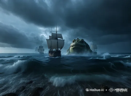 [推进,上升]蛤蟆张嘴吐出雾气 ,前腿拍打水面 by Hailuo AI Video Generator