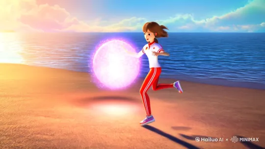 [animation style],[ultra HD 8K],soft lighting,
cheerful anime girl (age:20) in sportswear playing with glowing orb on beach,
friendly dolphin nudging the orb with its nose,
dynamic camera movement from low angle,
vivid color palette,particle effects,wind-blown hair,
smooth motion blur,60fps,10sec loop,
--ar 9:16 --v 5.2 --style raw by Hailuo AI Video Generator