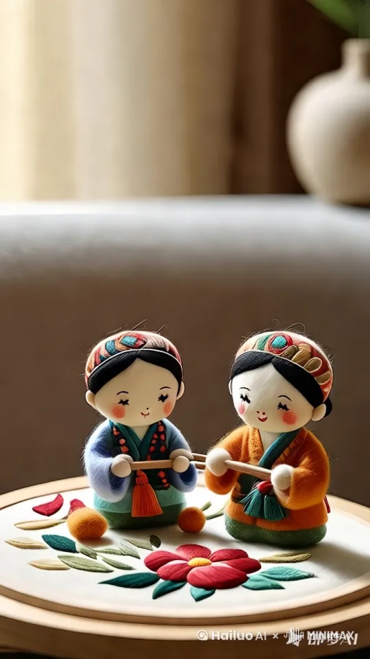 两个布偶大笑织起毛衣， by Hailuo AI Video Generator