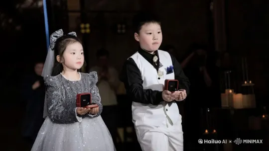 镜头移动，动态跟随，两个小朋友手持擀面杖，身姿轻盈，即将对决。左边的小女孩率先发动，她脚下轻点，身形如燕，瞬间跃仿若飞腾，这一招融合了轻盈的轻功与凌厉的侧式。右边开攻击，同时手中擀面杖横扫，如同长鞭挥舞，风声呼啸。小男孩用轻功之力再次拔高，擀面杖自上而下猛砸，气势如虹，仿退，脚步如行云流水，擀面杖向上一挡，发出“砰”的一声巨响。两人同时落地瞬间，两人再次弹起，如鬼魅般冲向对手，两人的身影在场地里交错翻飞，轻功使得他们的动作更加飘逸，在狭小的空间内穿梭自如，手中擀面杖不时回击，前后飞跃、旁边来了些成年人，大家拍手叫好 by Hailuo AI Video Generator
