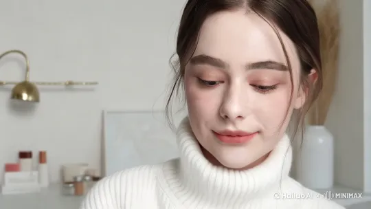 拿起口红，展示口红，涂口红，微笑 by Hailuo AI Video Generator