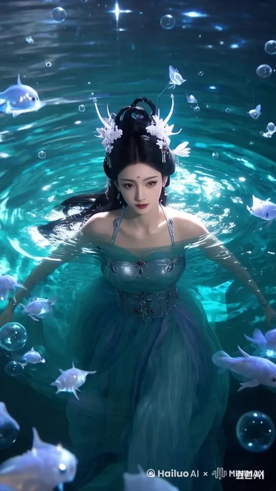 飞出水池，电影黄金时段灯光， by Hailuo AI Video Generator