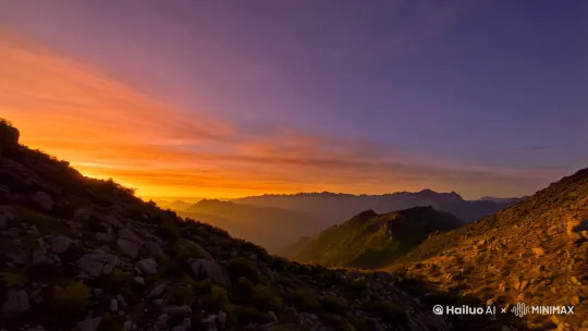 山中夕阳西下 [推进,上升] by Hailuo AI Video Generator