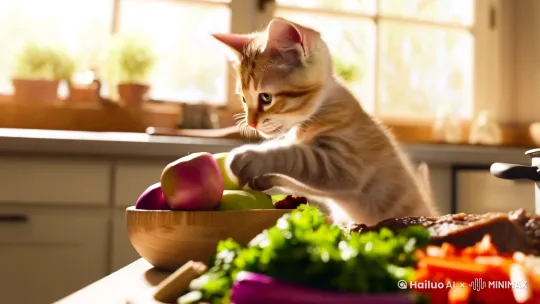 小猫做红烧牛肉，轻松愉悦 by Hailuo AI Video Generator