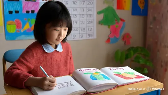 7岁的小雨是个乖巧的孩子,她每天都有一项特殊的任务,那就是写三份日记。一份是要交给老师的《快乐成长记录》,在那上面,她写着在学校里和小伙伴们愉快玩耍的场景,老师温暖的笑容以及课堂上有趣的知识问答。还有一份是给心理医生的《情绪观察表》,这一份日记里,小雨总是小心翼翼地描述着自己的情绪,有时候她会写上“今天有点害怕妈妈生气”,或者“晚上做噩梦醒来后很不安”。而她最珍视的是自己藏在枕头下的草稿本,那是她真正的心声所在。有一天,草稿本上出现了这样一句话:“数学卷子签字时,妈妈把茶杯捏碎了。”那是因为小雨数学考试没考好,当她战战兢兢地把卷子拿给妈妈签字时,妈妈的脸瞬间变得铁青,手紧紧握着茶杯,突然“啪”的一声,茶杯在妈妈的手中碎成了几片,小雨惊恐地瞪大了眼睛,这个画面就像一道深深的伤痕刻在了她的心里。 by Hailuo AI Video Generator