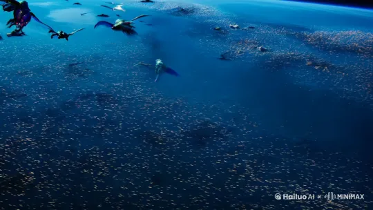 [左移,上升]阿凡达在外太空遇到了异形，然后两者发生了惨烈的激战，尸横遍野 by Hailuo AI Video Generator