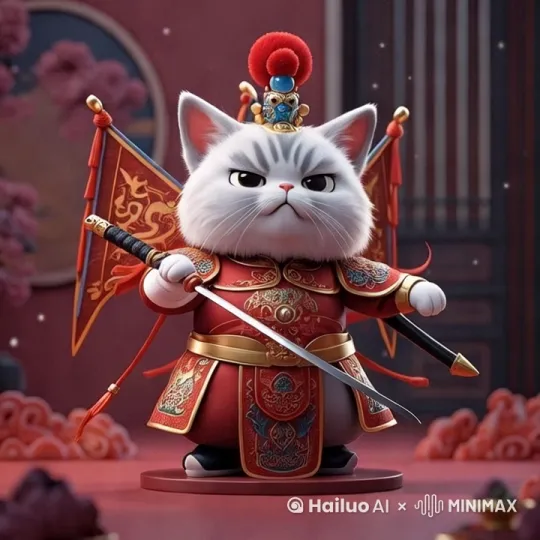 镜头左旋转，猫咪舞剑，表情丰富，动作柔美，自然. by Hailuo AI Video Generator