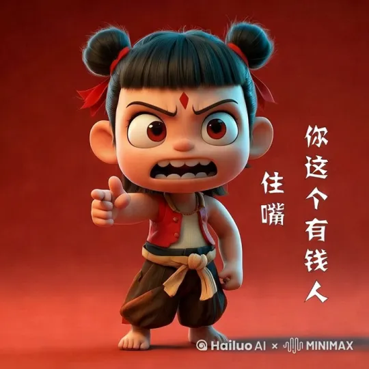 [固定镜头]哪吒站在原地身体不动，只有嘴在骂人 by Hailuo AI Video Generator