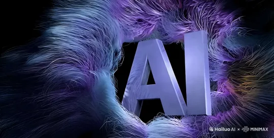 二条龙，一条红色，另一条是蓝色，围绕立体的“AI”柱，下下翻飞。 by Hailuo AI Video Generator