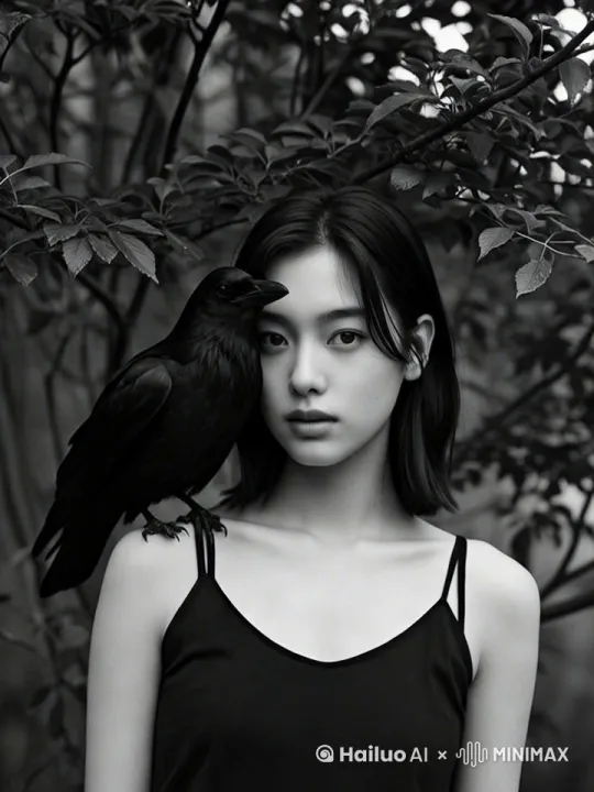 摄影机缓慢横向移动，女孩目光始终看着摄影机镜头 by Hailuo AI Video Generator