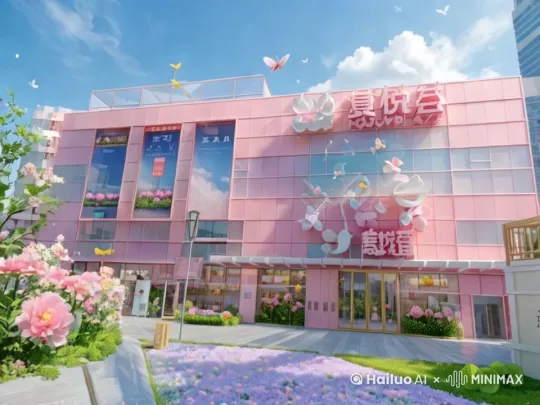 镜头推进，这是一张高分辨率照片，这张图片描绘了一座城市中的艺术建筑，上面装饰着密集排列的大朵的彩色玫瑰花。该建筑位于城市景观的中心，可能位于一个以现代建筑而闻名的城市。这些花主要是粉红色、红色和白色的大朵玫瑰花，沿着建筑的整个高度倾泻而下，与城市景观中较为柔和的色调形成了鲜明而充满活力的对比。 by Hailuo AI Video Generator