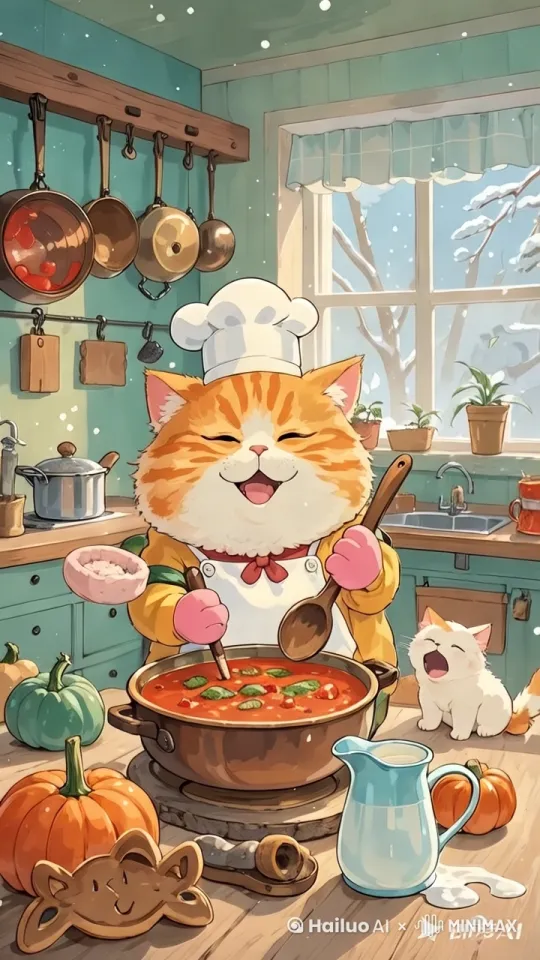 猫咪做饭。 by Hailuo AI Video Generator