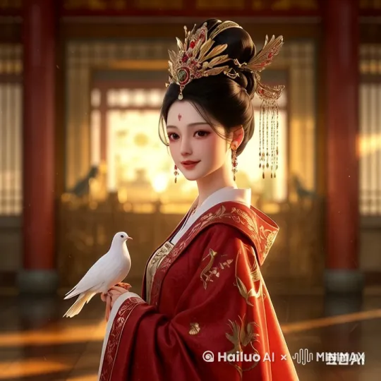 脸看着鸽子，手抬起，鸽子飞走。 by Hailuo AI Video Generator
