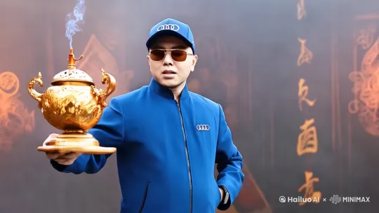 人物变成哪吒，手里拿着香炉，唱八方来财，镜头从人物中景慢慢推进人物到嘴巴 by Hailuo AI Video Generator
