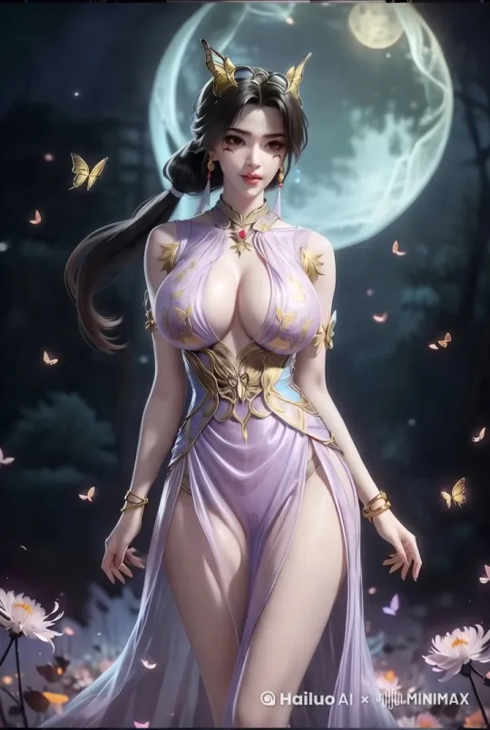[左移,右摇,跟随]美女向我走来，周围的蝴蝶飞舞，脚下的花海摇曳 by Hailuo AI Video Generator
