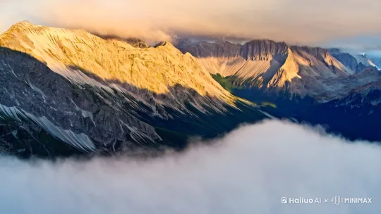 穿过云层看到一片山脉，实景，地图，4K，极致细节，高质量，极致的光影效果，光线追踪，电影镜头，影视感，高细节，超清晰画质，动态视角。超清晰画质，高分辨率，电影般质感效果，没有水 by Hailuo AI Video Generator